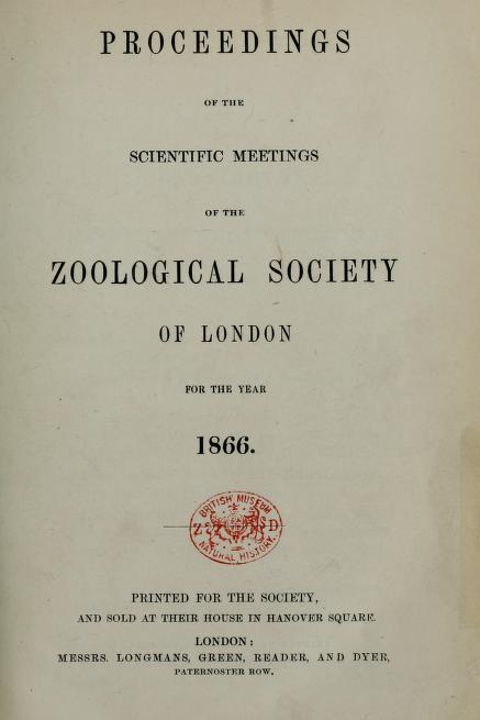 Proceedings of the Zoological Society of London, 1866